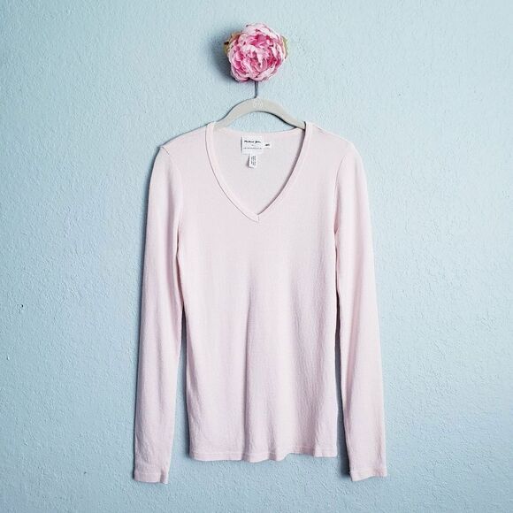 Anthropologie X Michael Stars Twinkle Pink V-neck Long Sleeve Top - Picture 1 of 7
